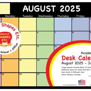 SHAPES ETC. Academic Year Desk Calendar - Combo Set of Black/White with Previews and Chalkboard Design