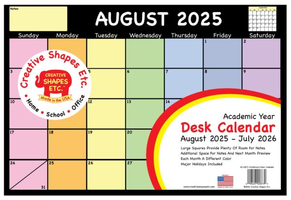 SHAPES ETC. Academic Year Desk Calendar - Combo Set of Black/White with Previews and Chalkboard Design