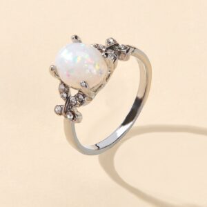 Retro Textured Jewellery Band Rhinestone Simulant Opal Butterfly Wedding Ring